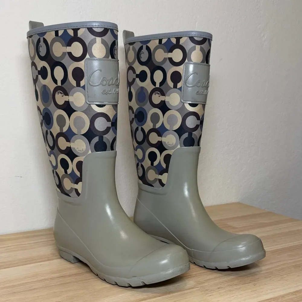 Coach Signature Print Tall Rain Boots for women Size 7